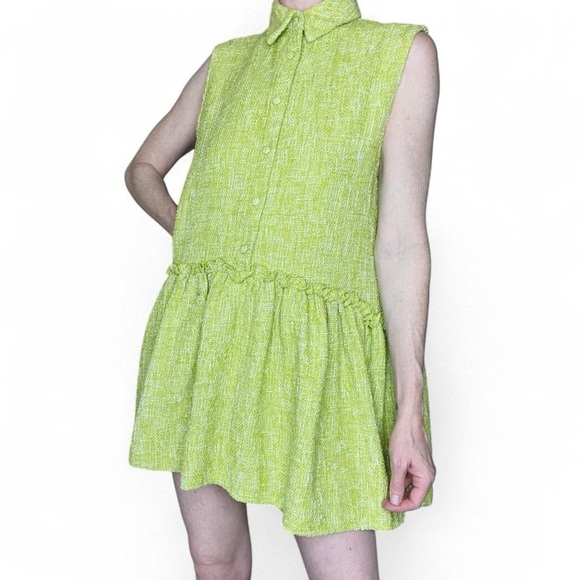 Zara Green Textured Sleeveless Preppy Mini Dress - Picture 7 of 8